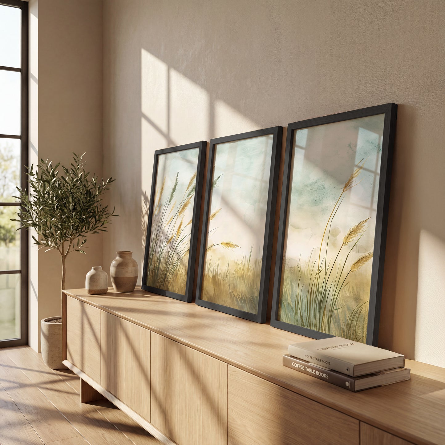 Minimalist Pampas Grass Botanical Wall Art Set of 3