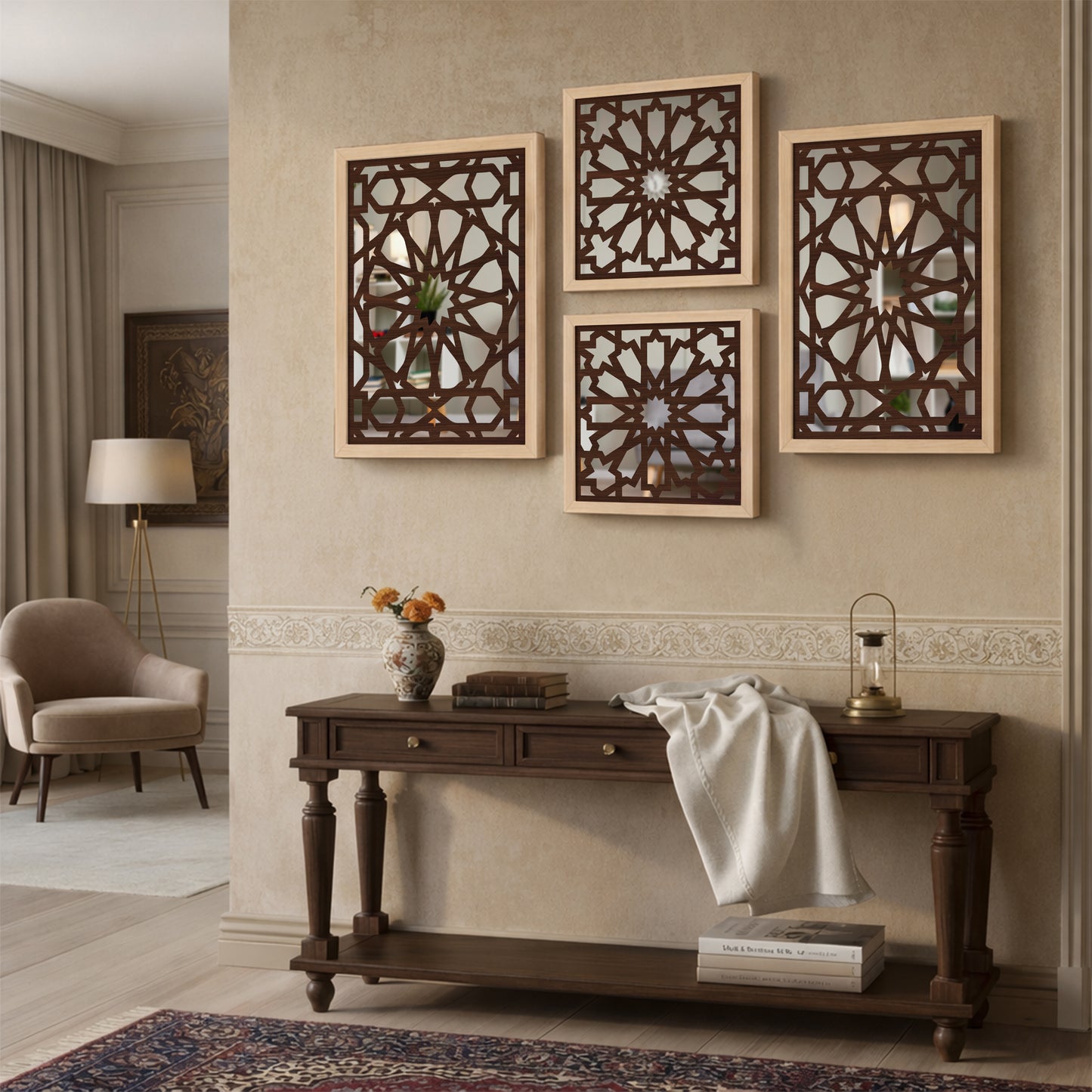 Geometric Pattern Wall Mirror Set of 4