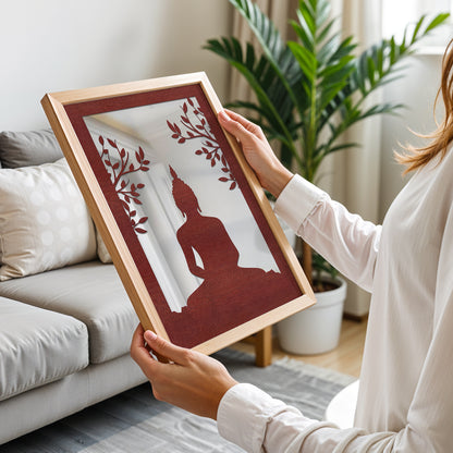 Meditating Buddha Pinewood Laser wall Art