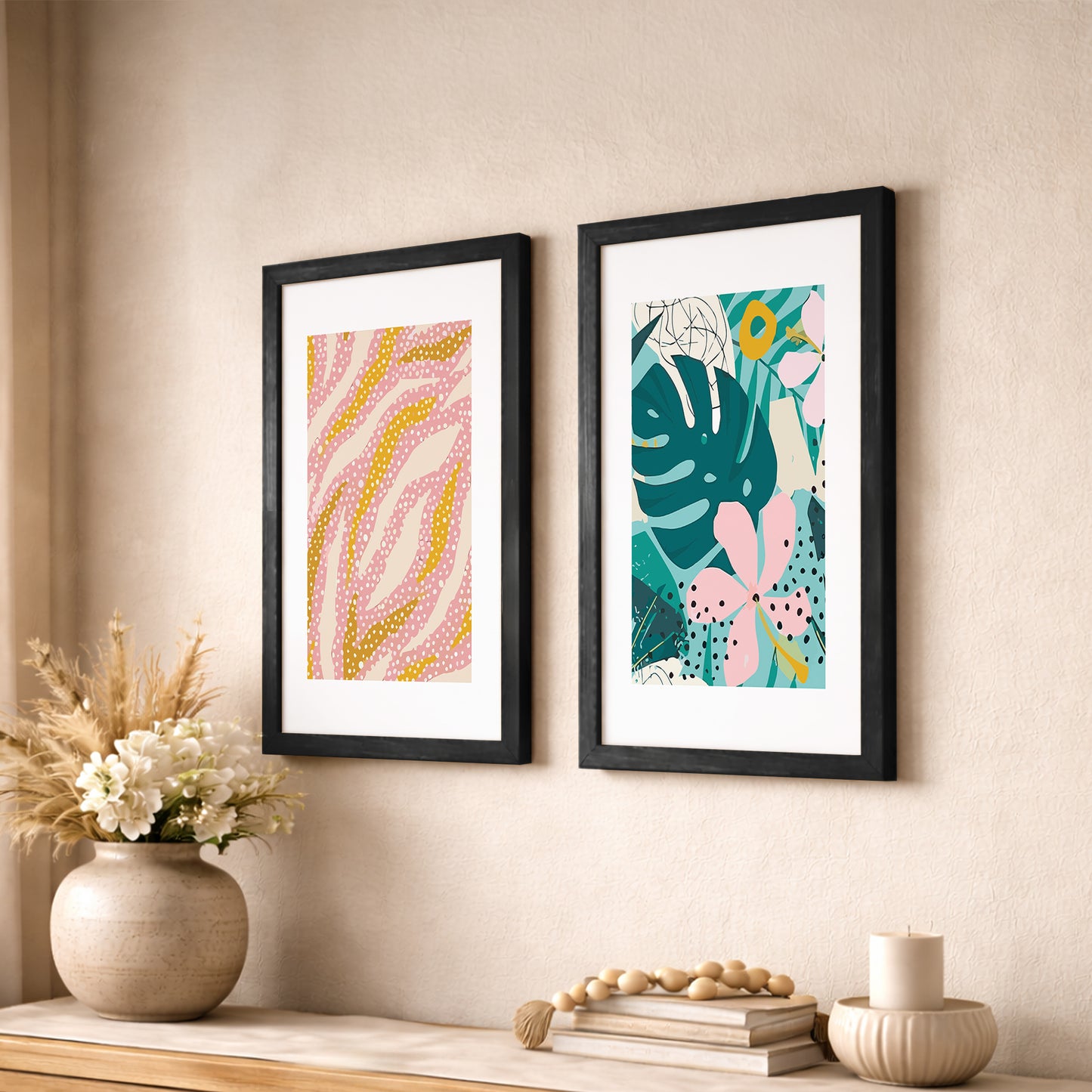 Modern Abstract Botanical Wall Frame Set of 2