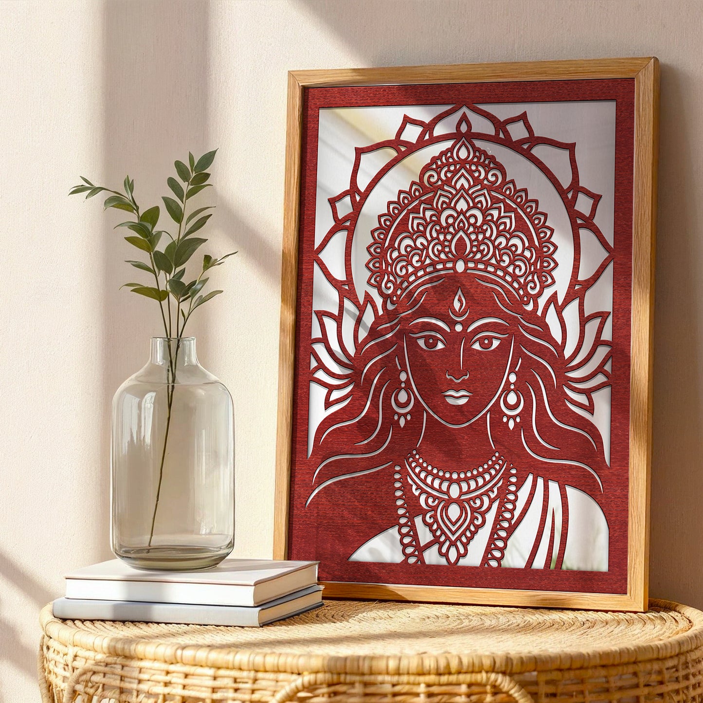 Shri Lakshmi Pinewood Laser Wall Art