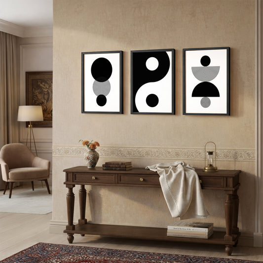 Modern Black & White Geometric Wall Frames Set of 3