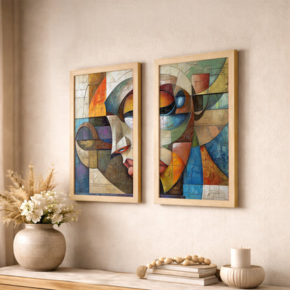 Abstract Cubist Faces Wall Art Set