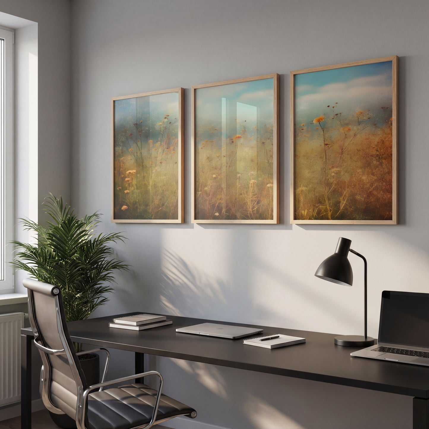 Pastel Wildflower Field Framed Prints Set of 3