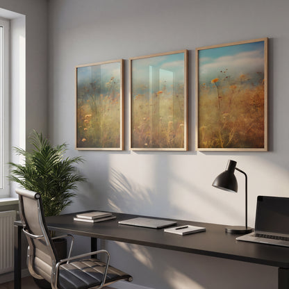 Pastel Wildflower Field Framed Prints Set of 3