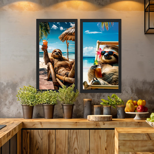 Sloth Vacation Vibes Wall Frame Set