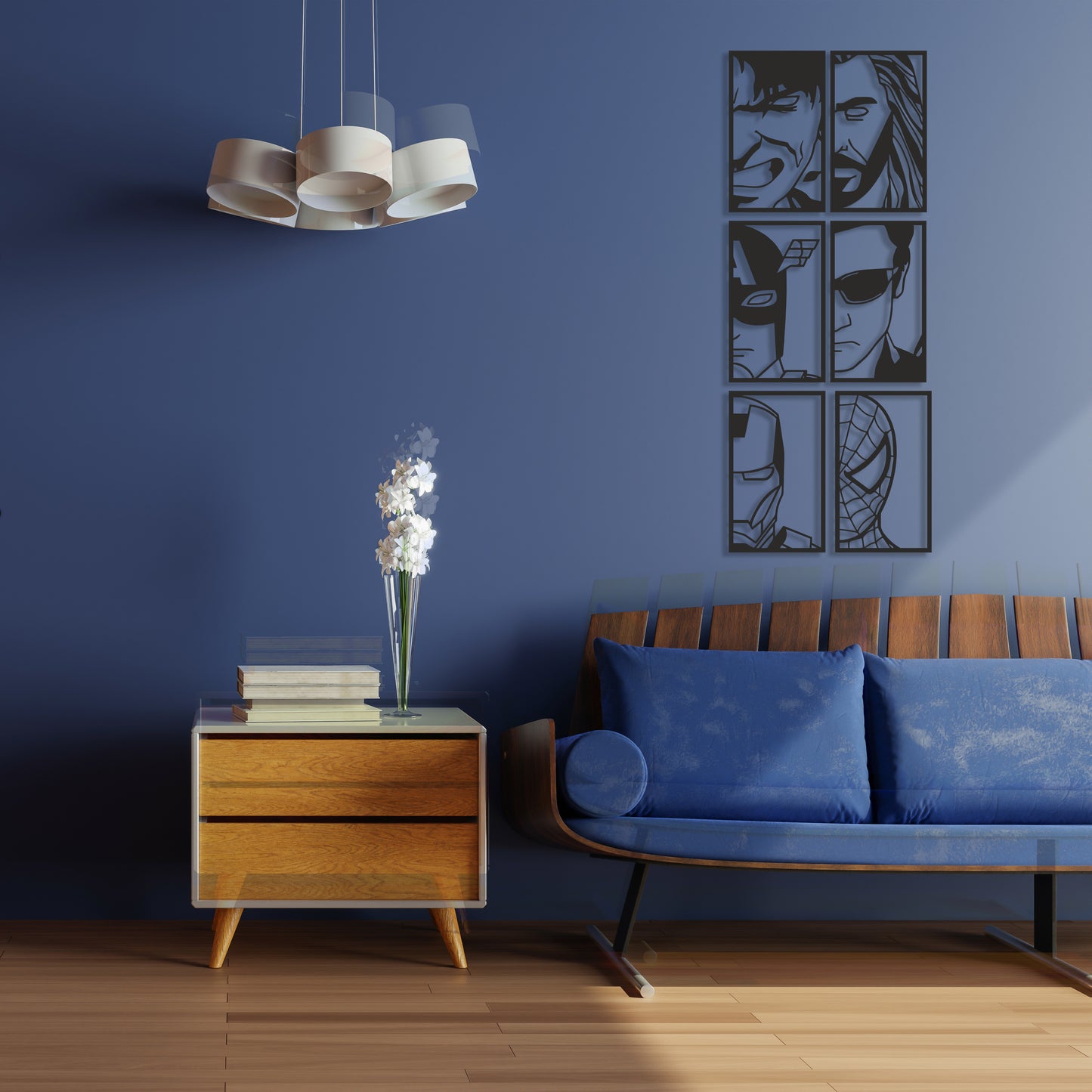 Superhero Faces Pinewood Wall Art