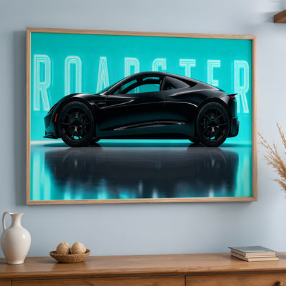 Tesla Roadster Neon Edition Wall Frame