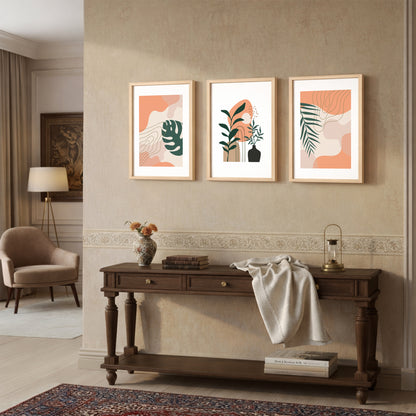Modern Botanical Abstract Wall Frame Set of 3