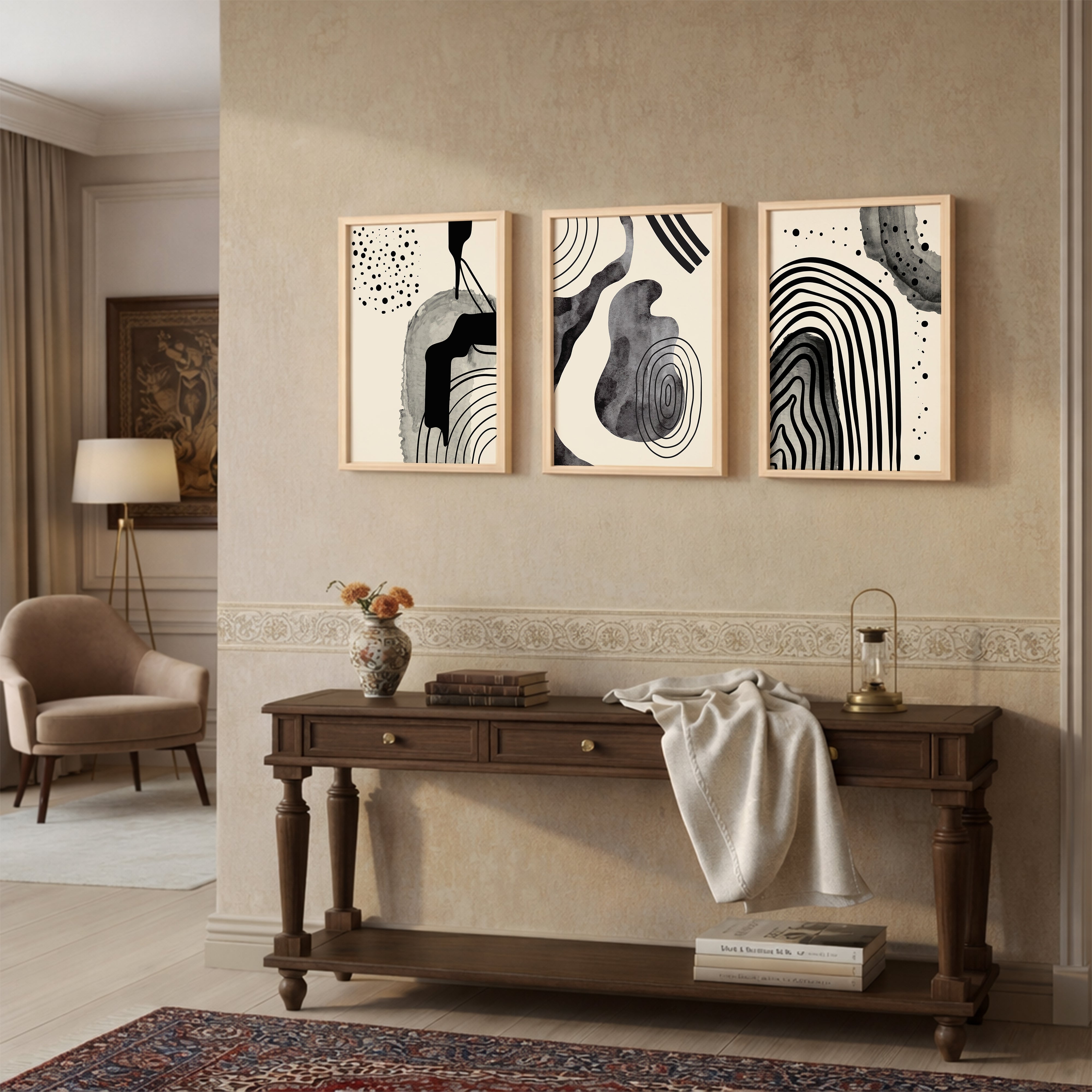 Minimal Black Abstract Art Wall Frame Set of 3