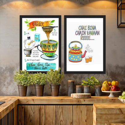 Desi Chai Quote Framed Wall Art Set of 2