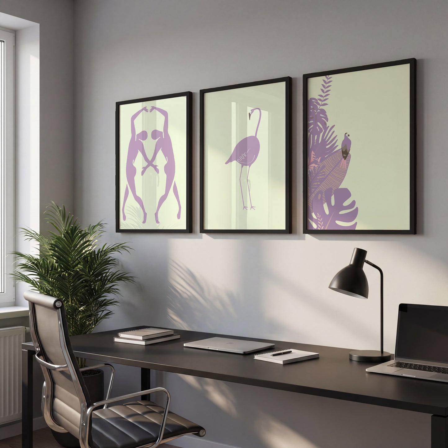 Pastel Flamingo Wall Frames Set of 3