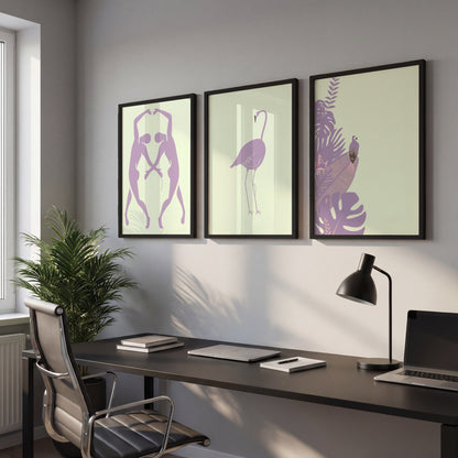 Pastel Flamingo Wall Frames Set of 3