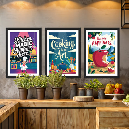 Retro Kitchen Magic Poster Art Set Wall Frame