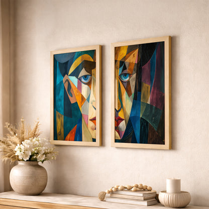 Modern Cubist Portrait Poster Set of 2