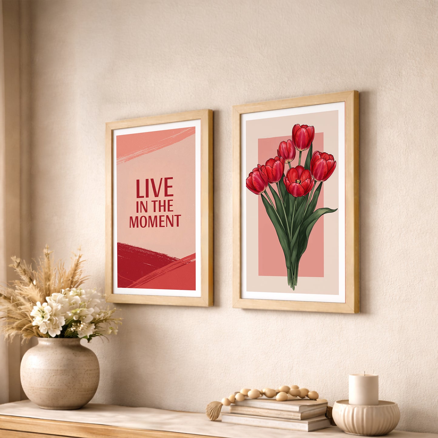 Live in the Moment Floral Wall Art Set of 2