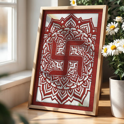 Auspicious Swastik Pinewood Laser wall Art