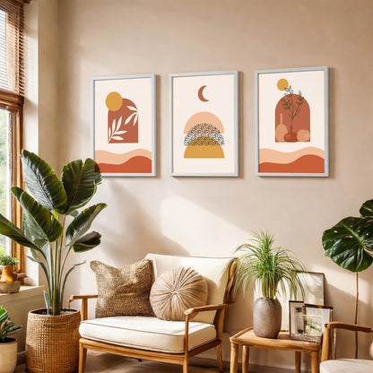 Boho Abstract Sunset Wall Frame Set of 3