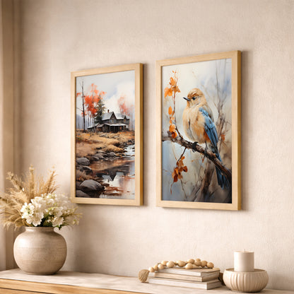 Countryside Bird Art Print Set of 2