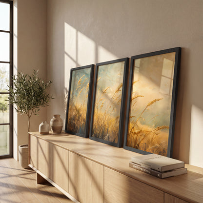 Golden Wheat Field Wall Art Frames Set of 3