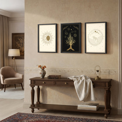 Celestial Moon & Tree Wall Art Set of 3