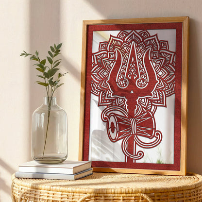 Shiva Trishul Pinewood Laser wall Art