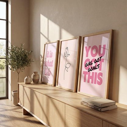Pink Motivational Wall Frames Set of 3