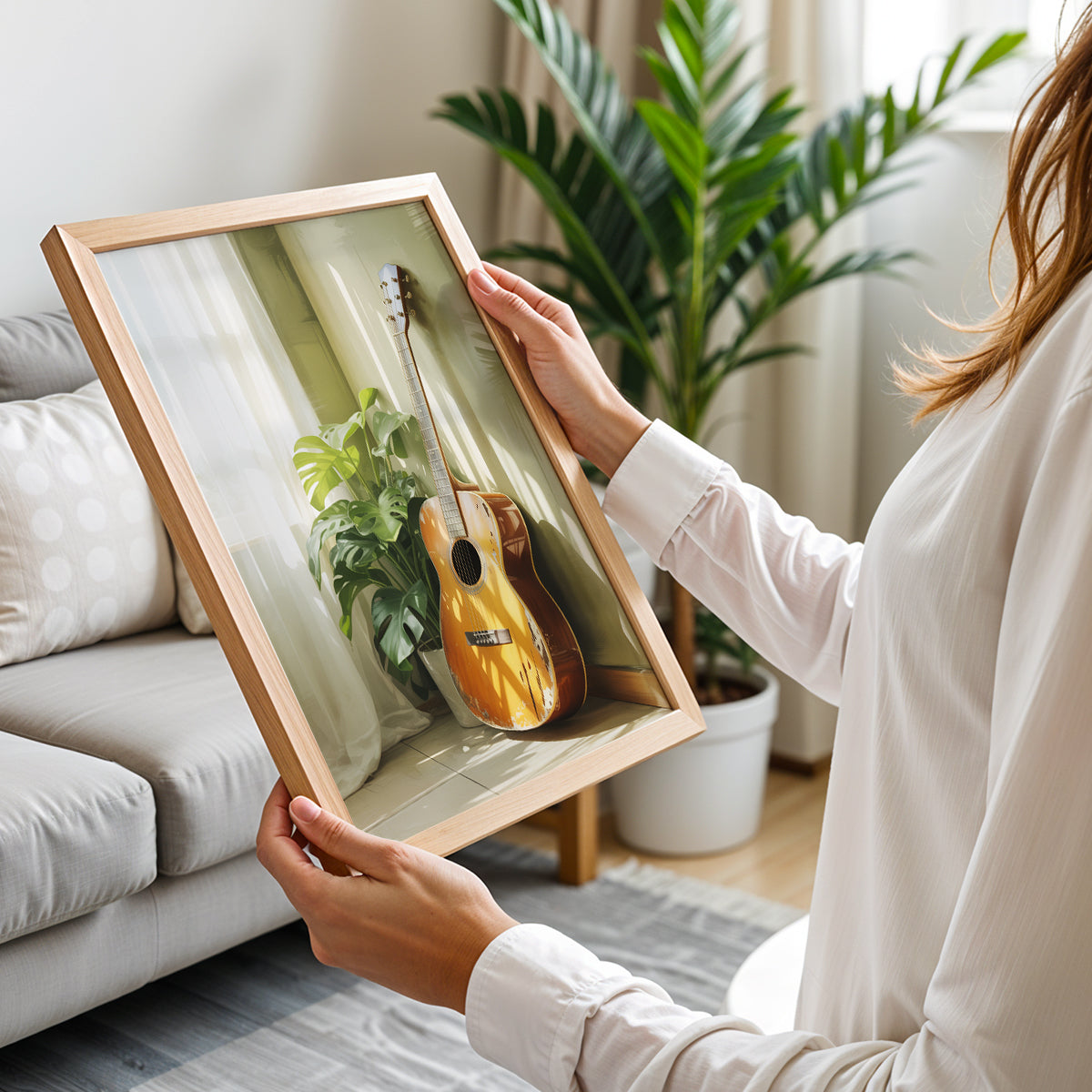 Acoustic Guitar & Greenery Framed Wall Art