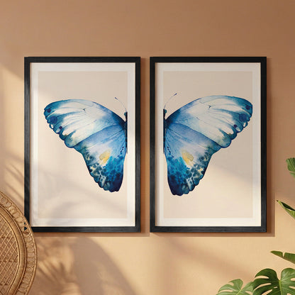 Blue Butterfly Botanical Wall Art Set of 2