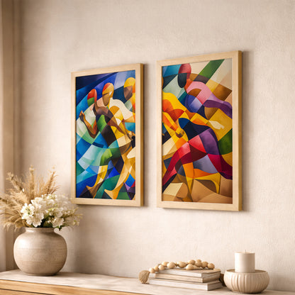Vibrant Abstract Figures Poster Set of 2