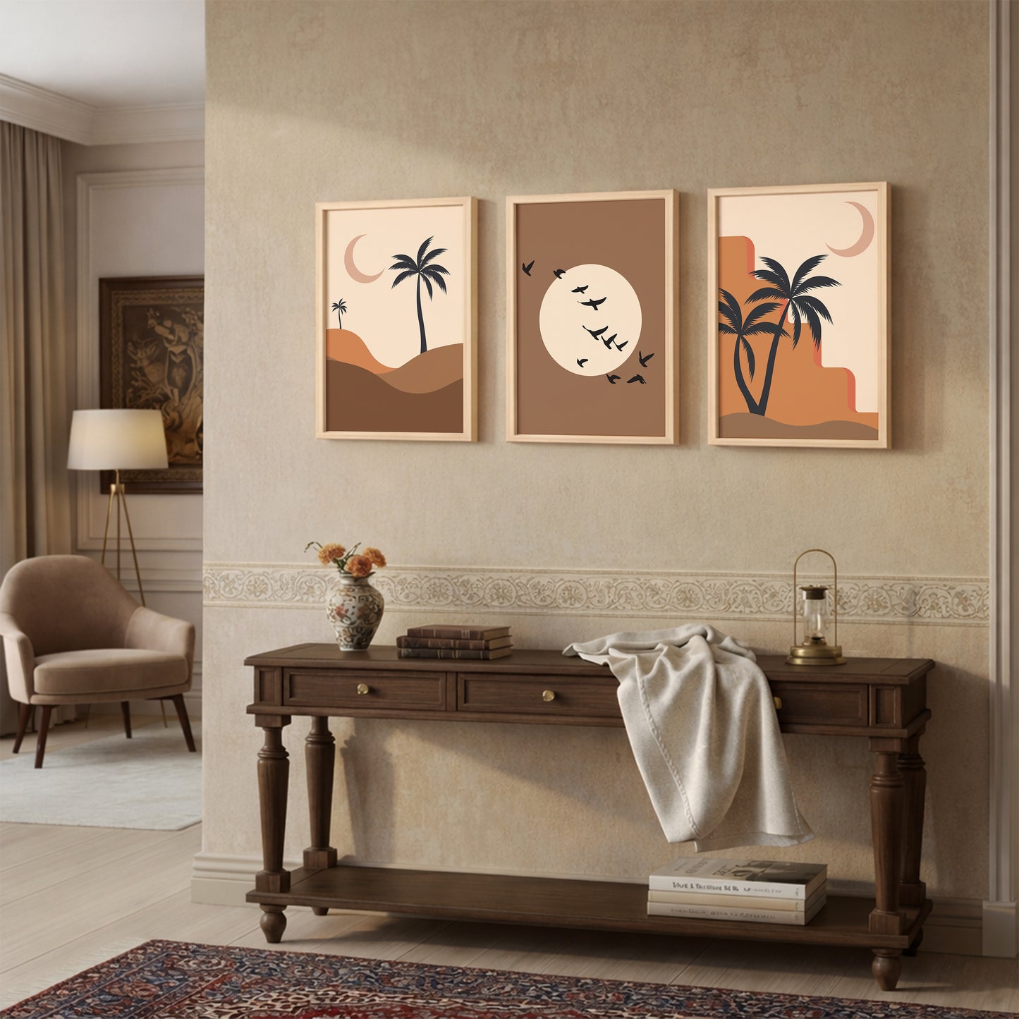 Minimal Desert Moon Wall Frame Set of 3