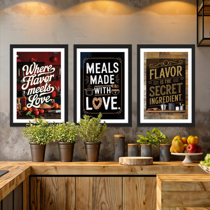 Kitchen Love and Flavor Quote Art Wall Frames