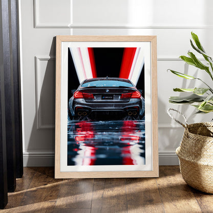 BMW M5 Rear Light Trails Wall Frame