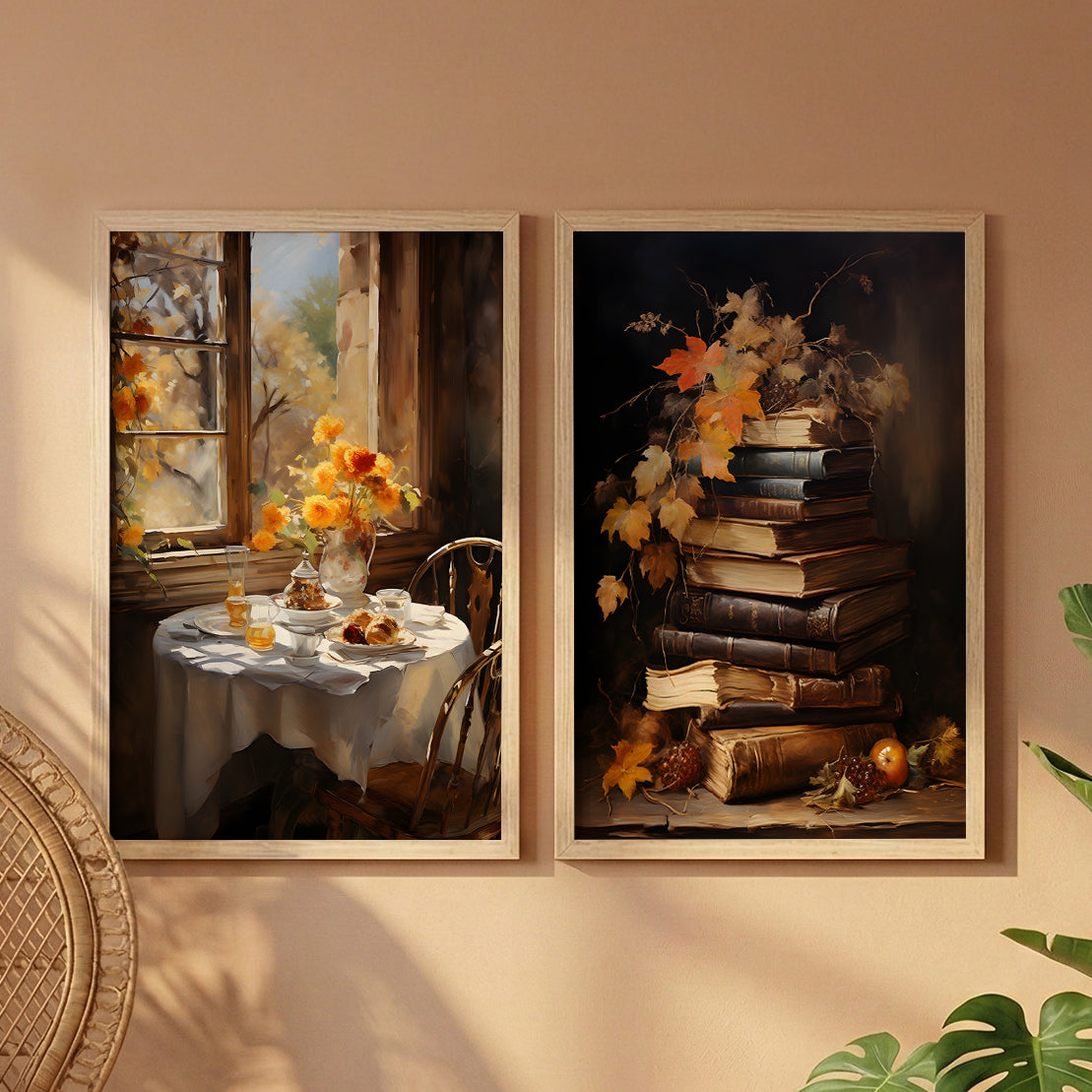 Cozy Autumn Still Life Art Set of 2