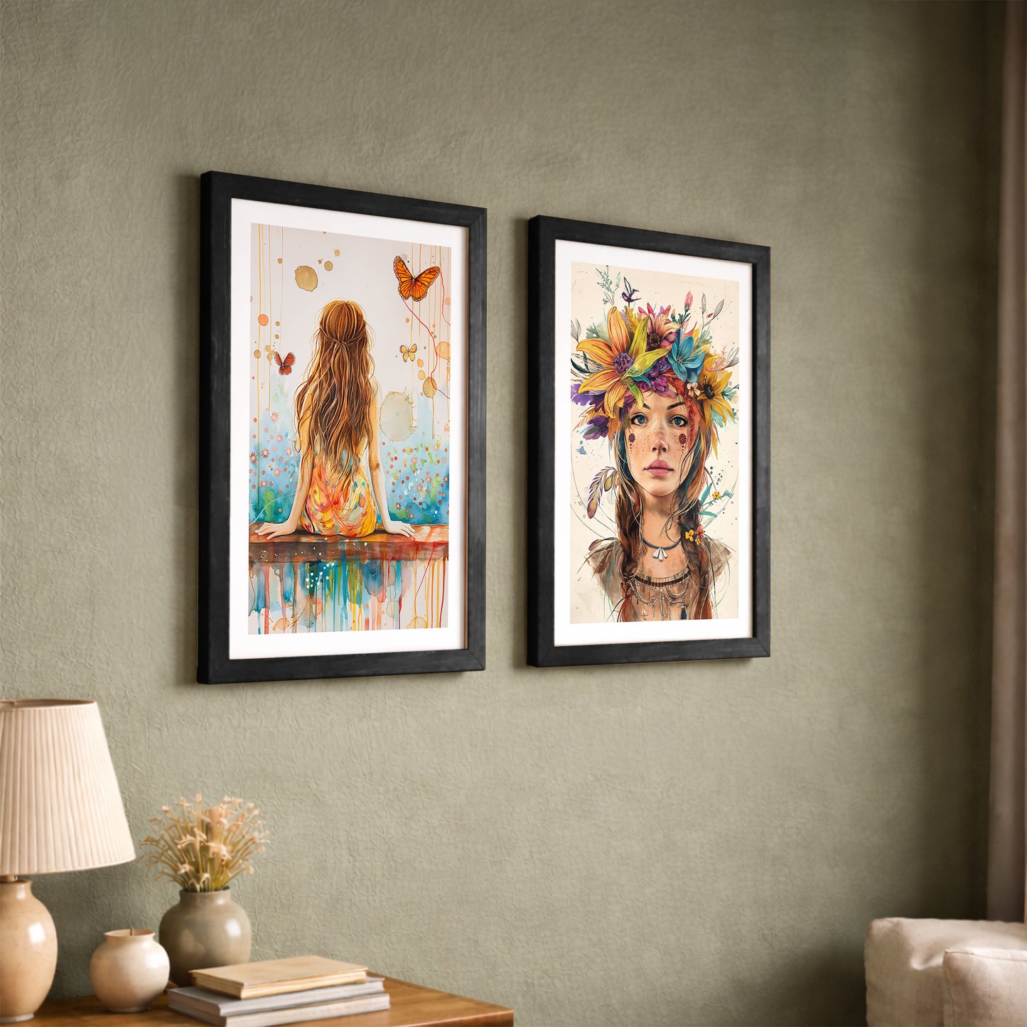 Boho Butterfly Girl Wall Art Set