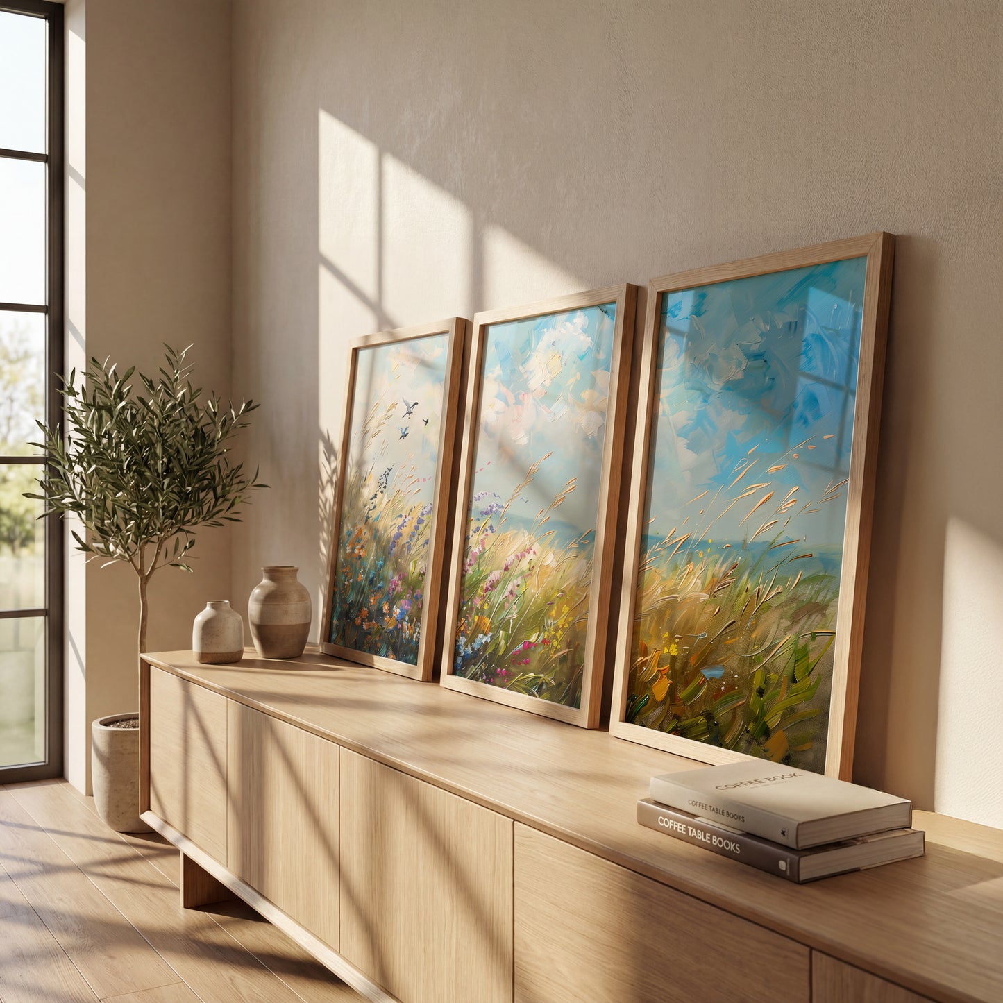 Wildflower Meadow Landscape Wall Art Set of 3