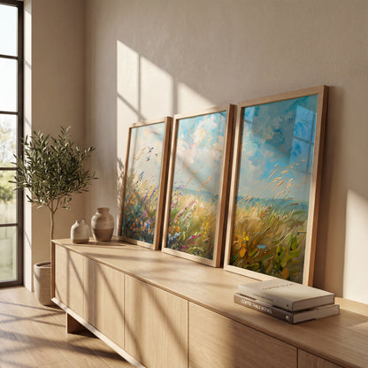 Wildflower Meadow Landscape Wall Art Set of 3