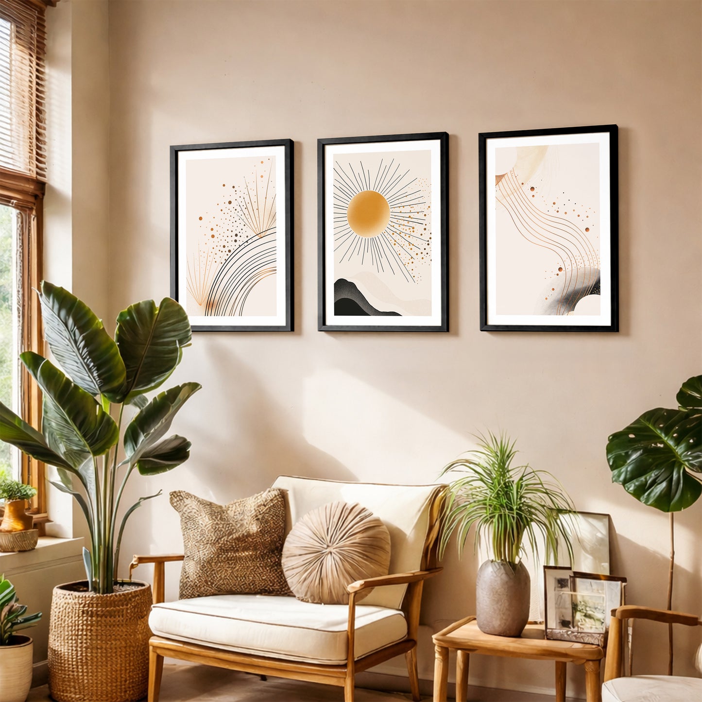 Boho Sun Wall Frames Set of 3