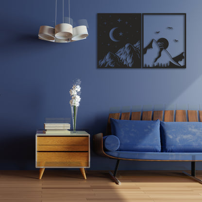 Day & Night Mountains Pinewood Wall Art