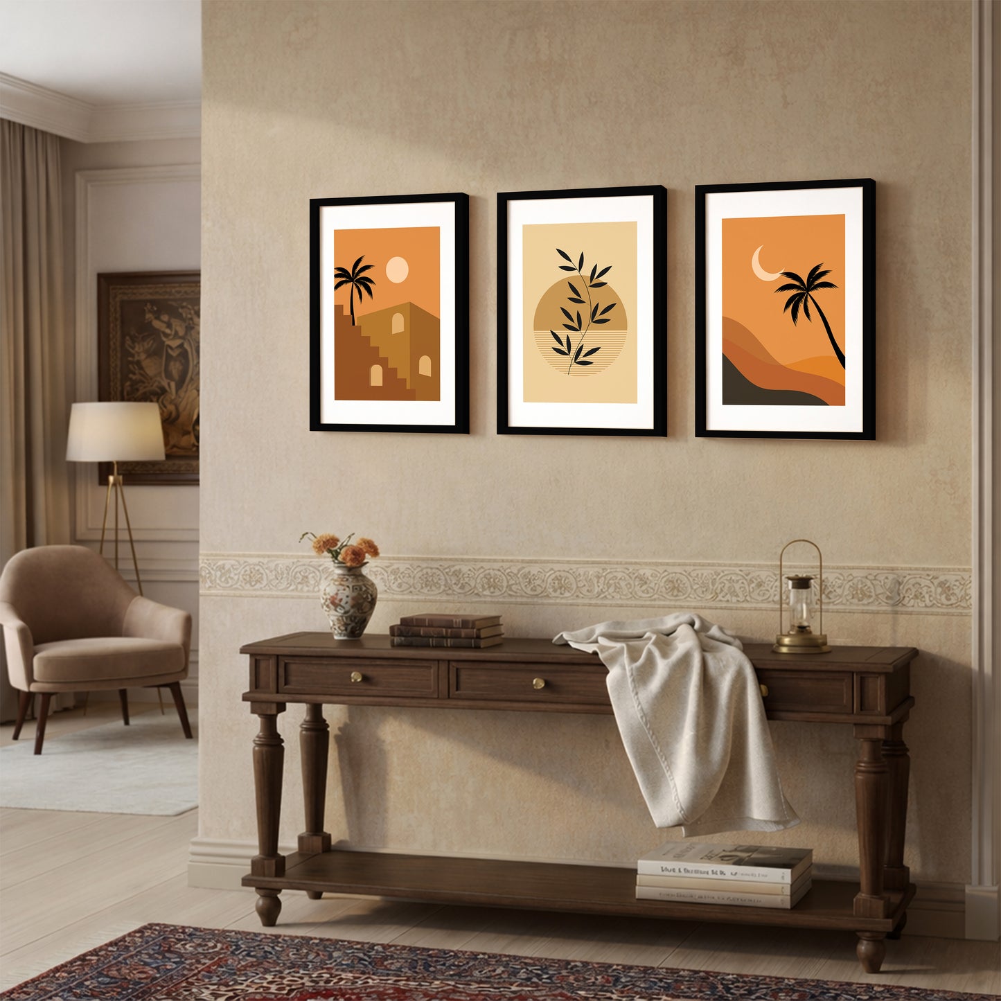 Desert Palm Minimal Wall Frame Set of 3