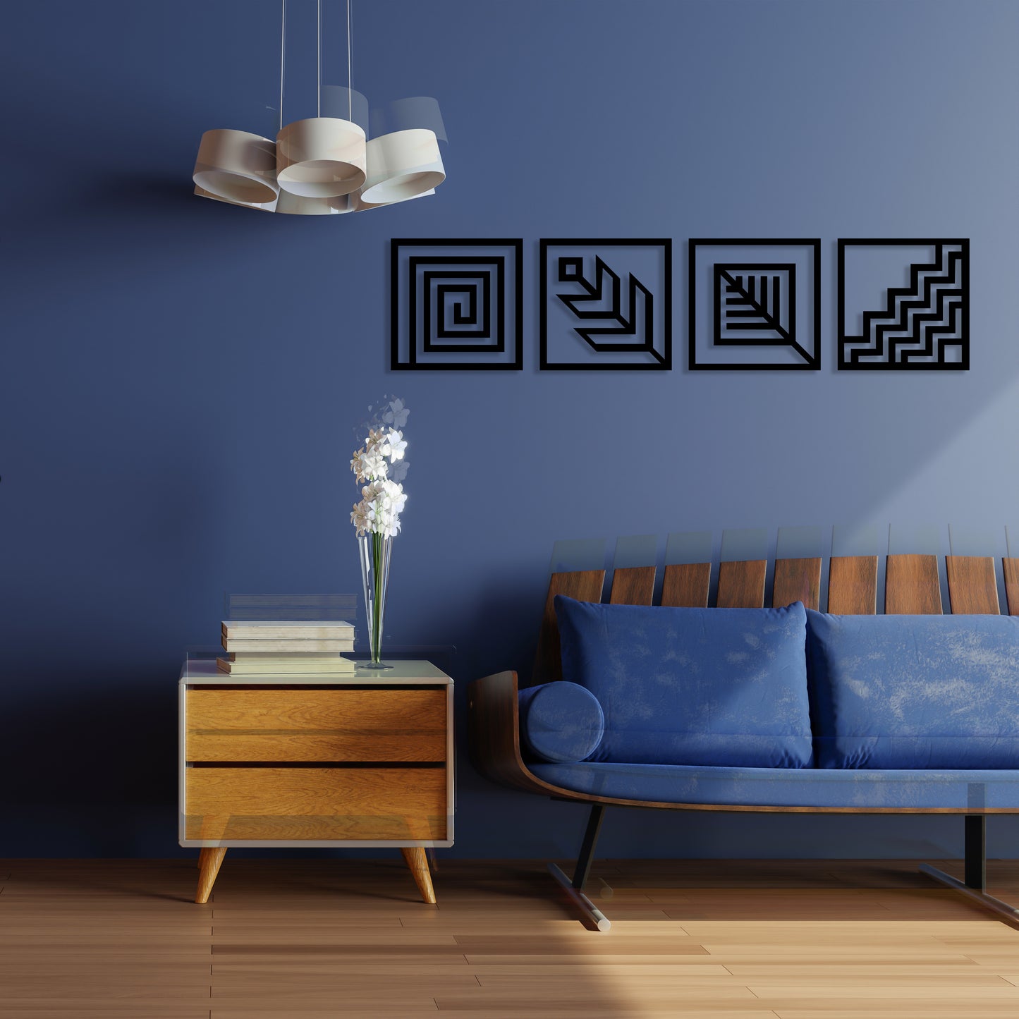 Geometric Pattern Set Pinewood Wall Art
