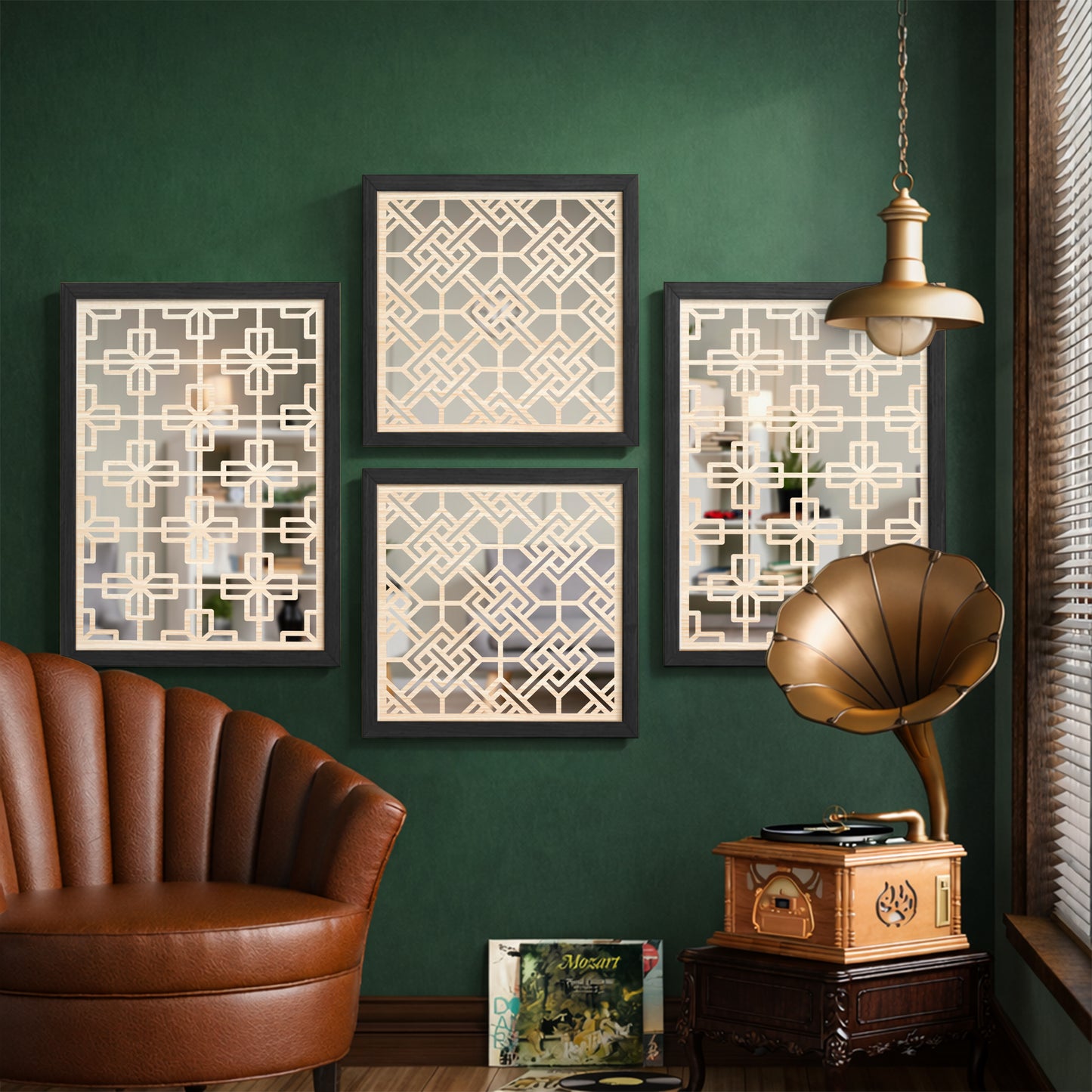 Modern Grid Pattern Mirror Set