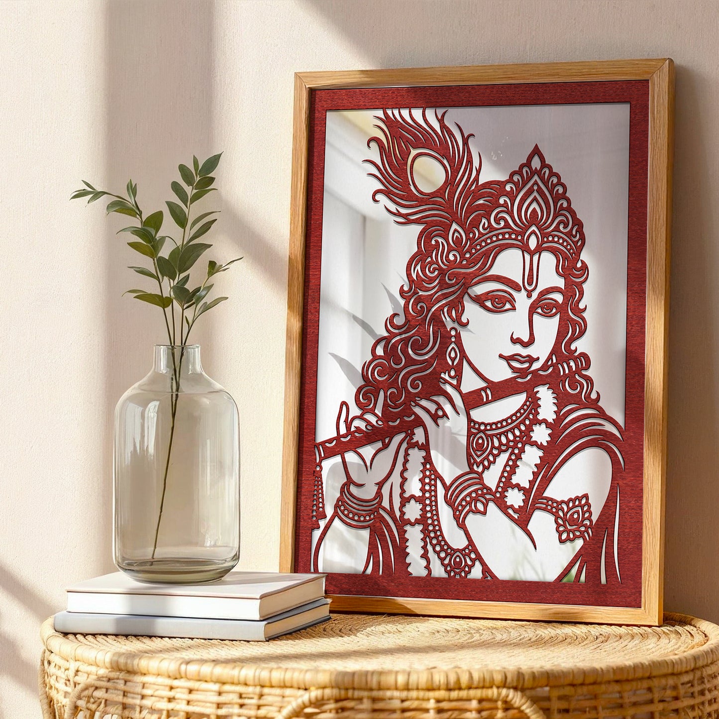 Radha Krishna Pinewood Laser wall Art