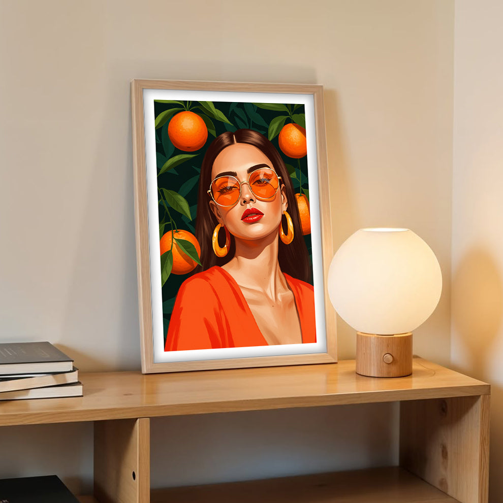 Orange Aesthetic Fashion Portrait Framed Wall Art