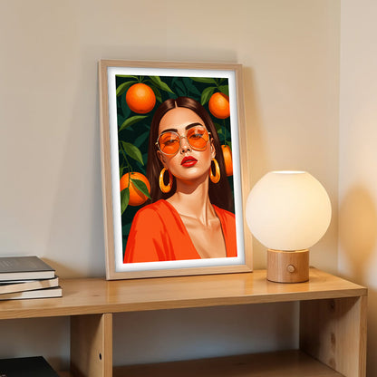 Orange Aesthetic Fashion Portrait Framed Wall Art