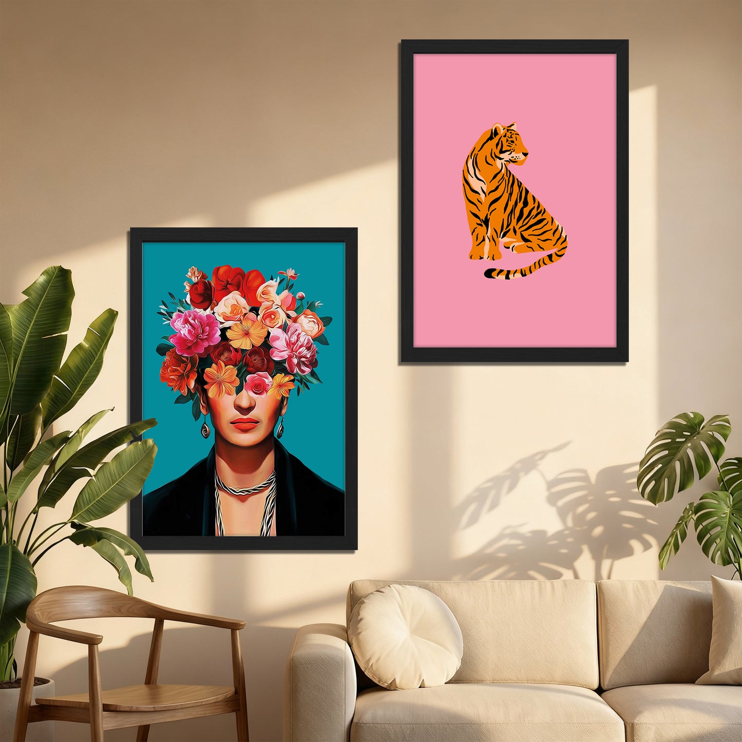 Floral Muse & Tiger Wall Art Set of 2
