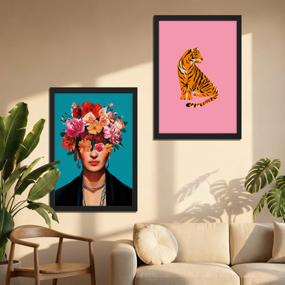 Floral Muse & Tiger Wall Art Set of 2