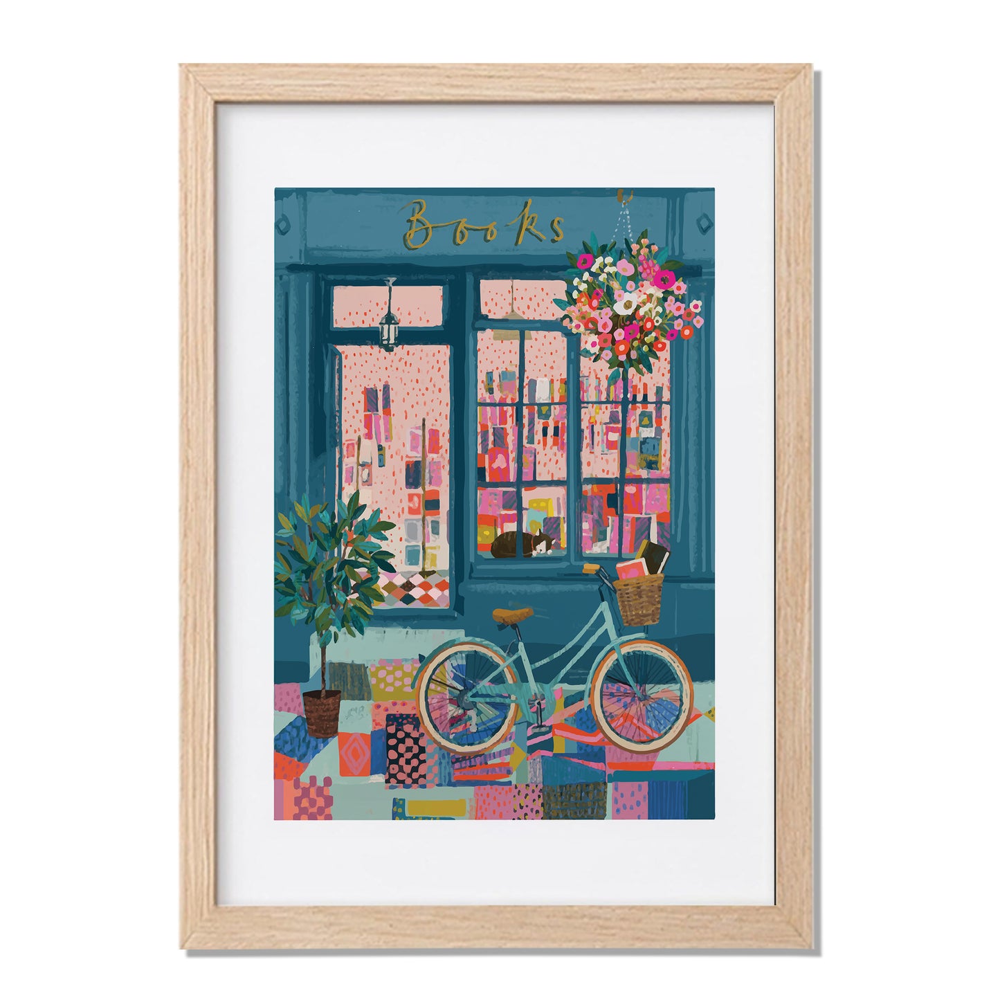Cozy Bookstore Street Scene Wall Art Print