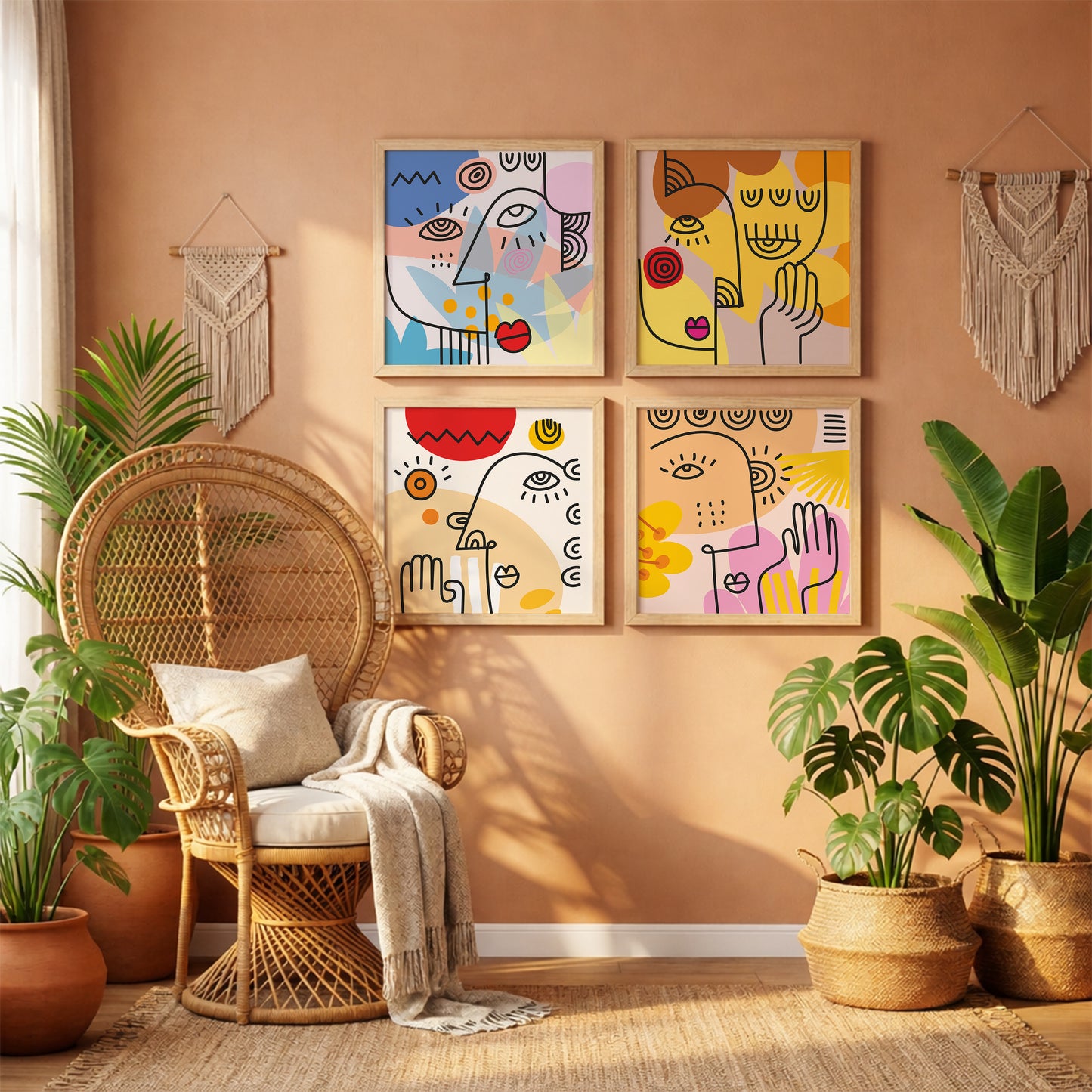 Abstract Face Wall Art Set of 4