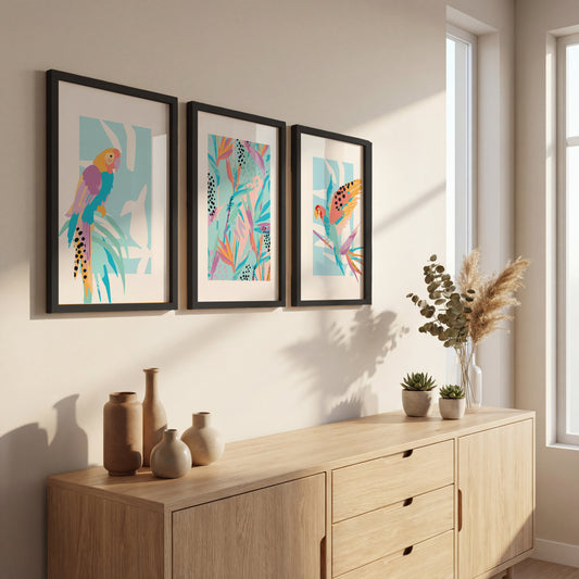 Pastel Paradise Parrots Wall Frame Set of 3